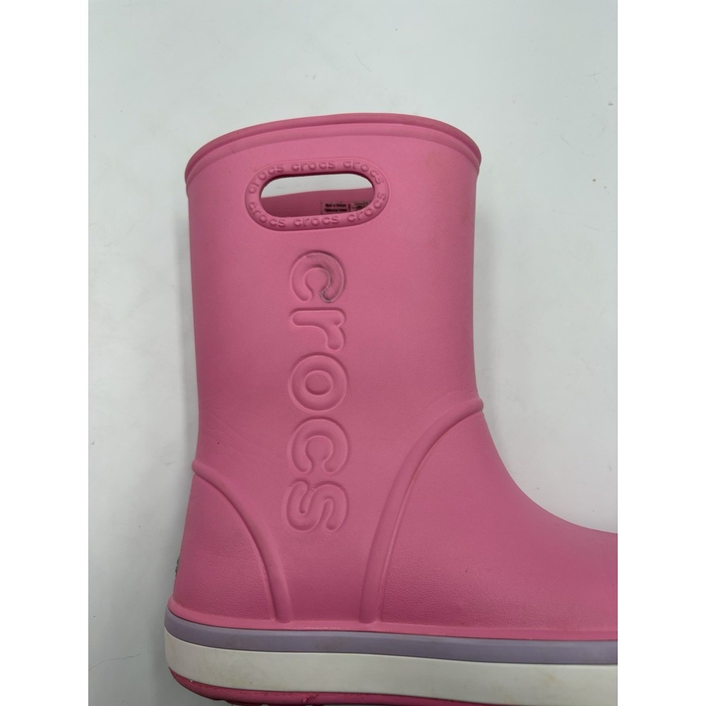 Crocs Crocband Rain Boot Pink Round Toe Kids Waterproof Boots Girls Size J 2 - Picture 13 of 13